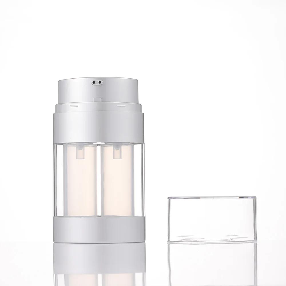 Double Tube 2*15ml 2*30ml Airless Pump Bottle Custom Empty Cosmetic Plastic New Design Square Dual Chamber 2 in 1 Airless Bottle