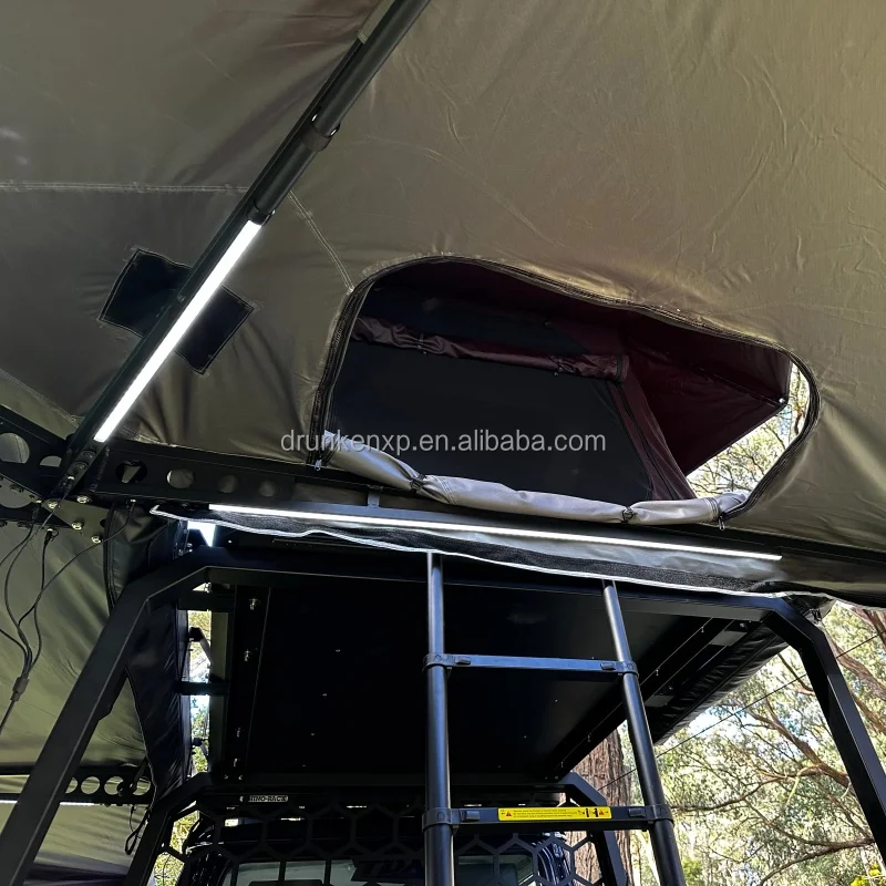 DrunkenXp 280G Canvas 270 Plus LED Lights Rainproof Poles D Zipper Hole Car Side Free Standing Awning
