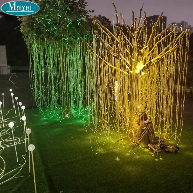 RGBW Color Changing LED Willow Fiber Optic Light Christmas Outdoor Decoration Fiber Optic Avatar Tree Lighting