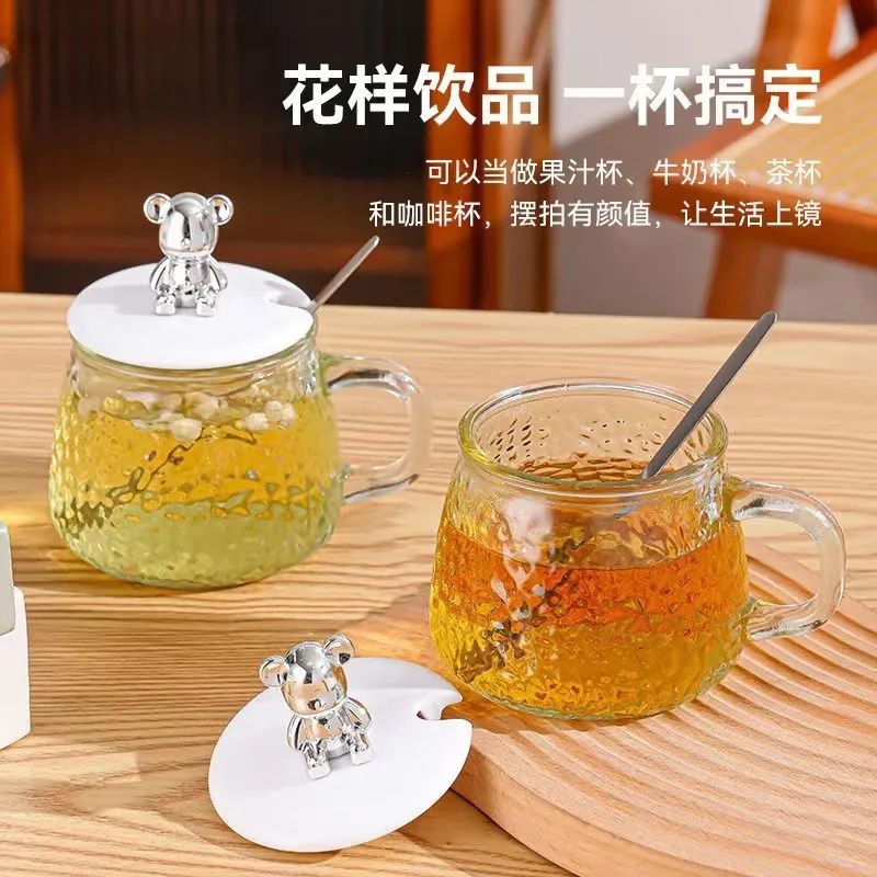 FS230 Bear Mark glass coffee cup Glacier bubble tea household flower tea cup heat-resistant hammer handle cup