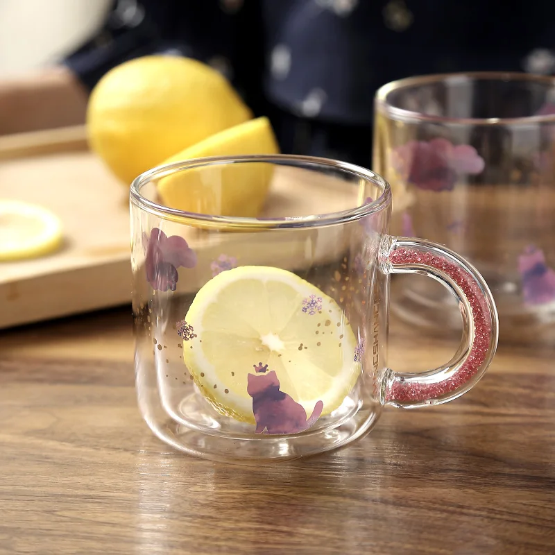 wholesale glass coffee mug 350ml double wall glass cup 12oz borosilicate glass cup birthday gift mug