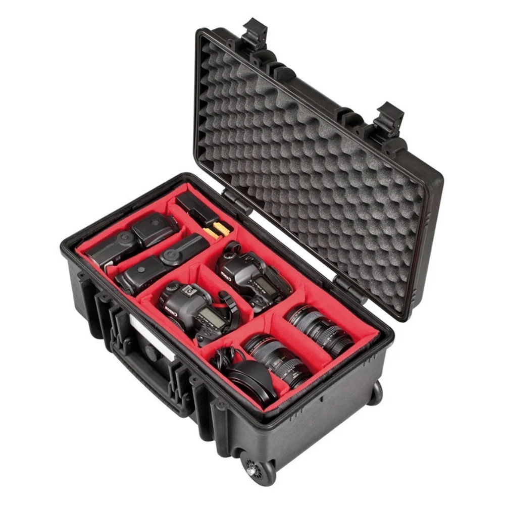 heavy duty rolling hard protective case waterproof outdoor trolley plastic carry case for camera gear photographic equipment