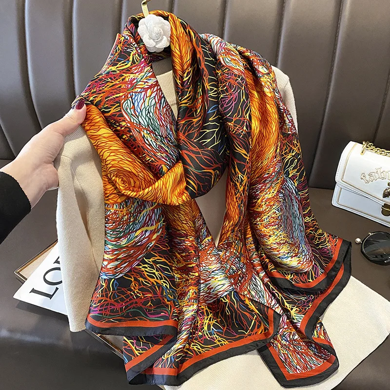 Custom 180*90cm Designer Silk Scarf Digital Print Large  Luxury Brands 2024 Silk Scarf Shawls For Women Long shawls