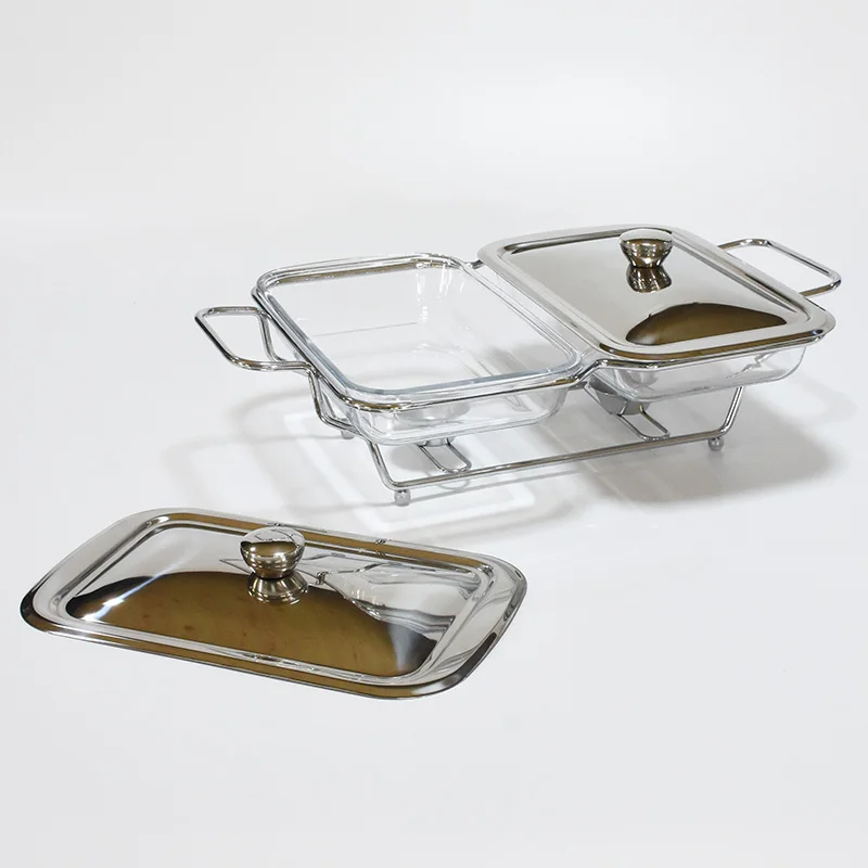 Multi-style And Multi-standard 1.5l Glass Food Warm Buffet Stove Luxury 3connections Chafing Dish
