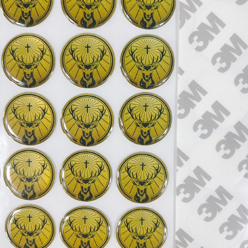 Custom printed gold or yellow epoxy resin 3D crystal dome stickers round label stickers with strong adhesive tape