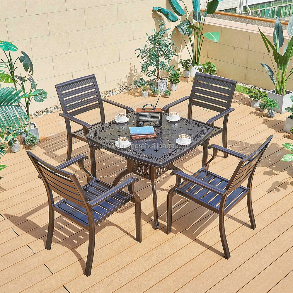 Comfortable  patio dining set with table and chair outdoor cast aluminum furniture