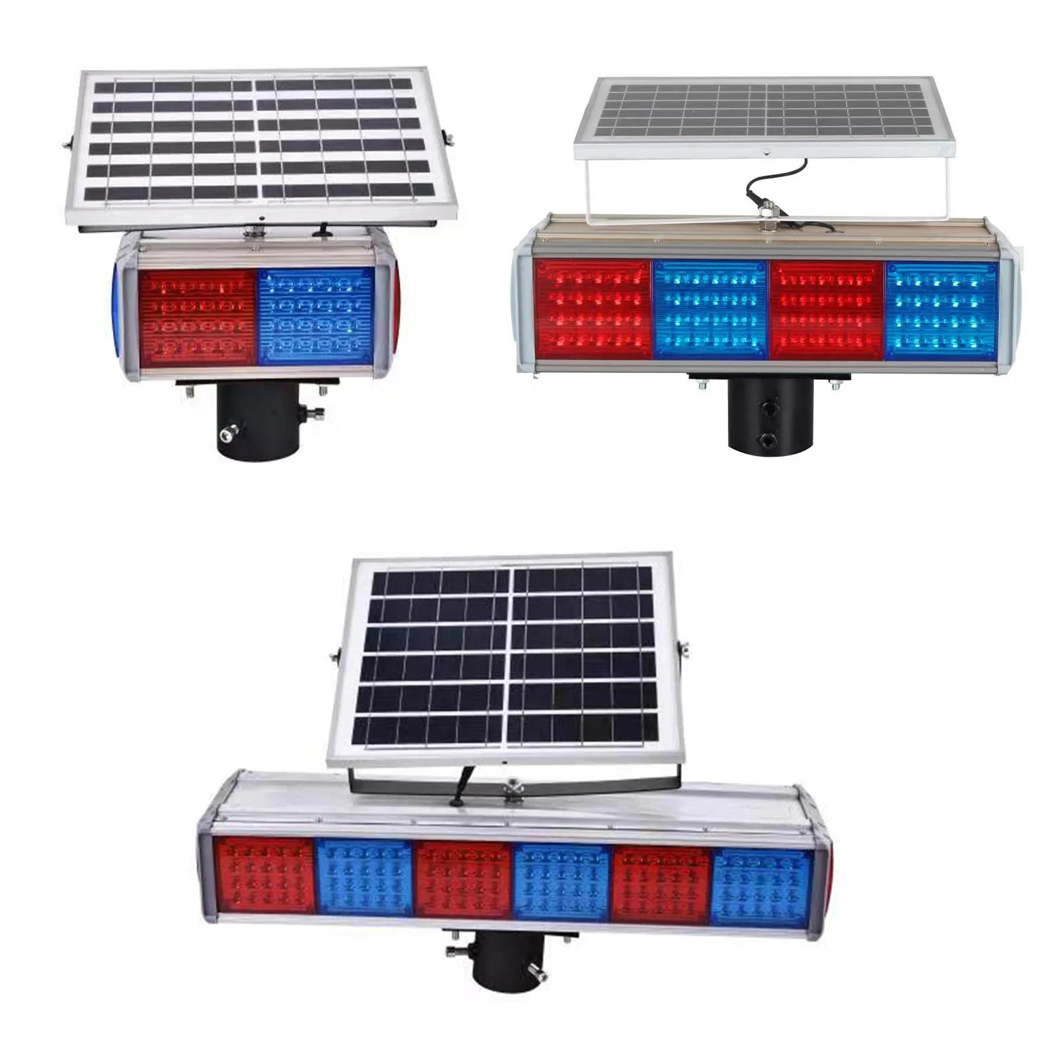 4 Sets Red And Blue Road Work And Emergency Road Safety Automatic Led Solar Warning Light