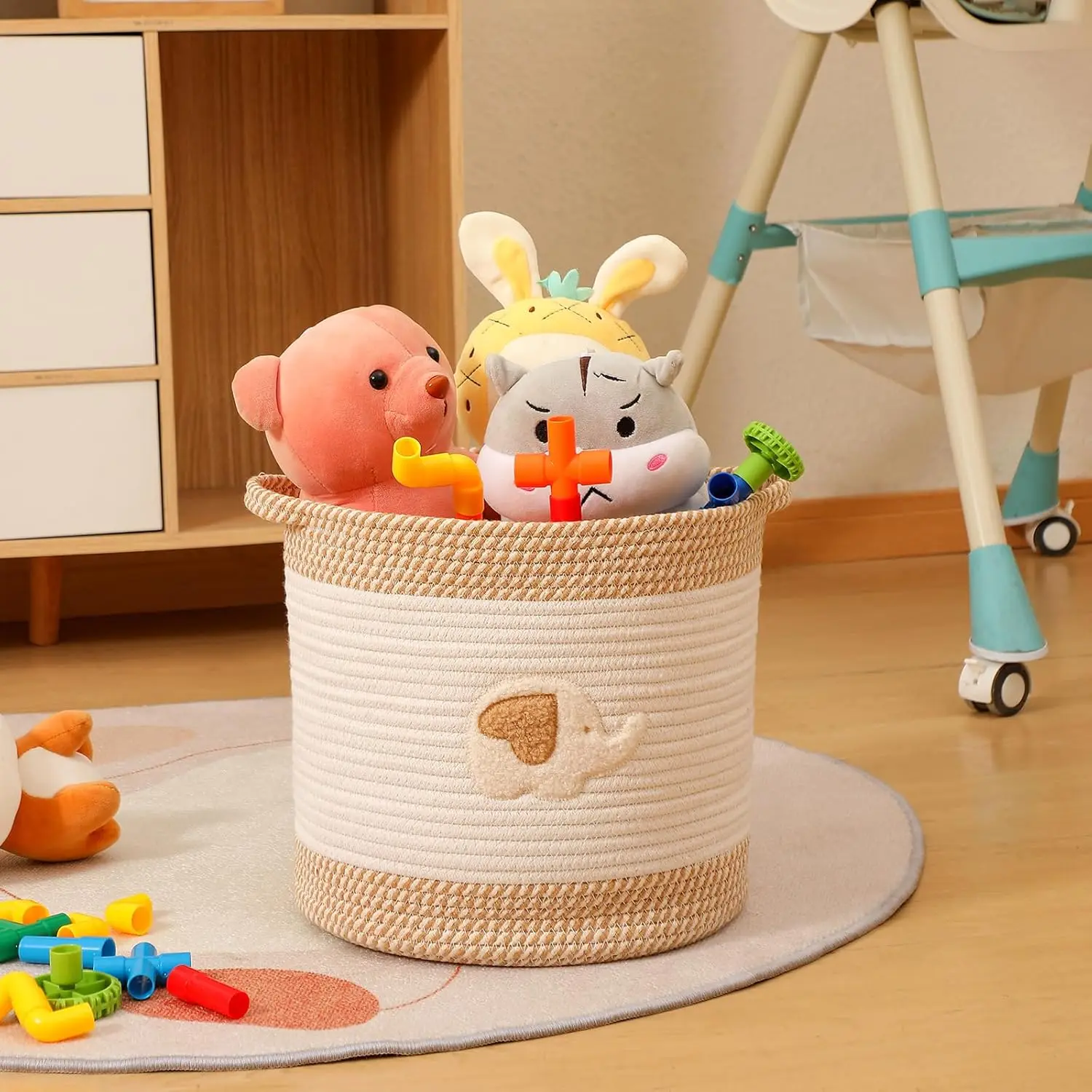 Amaz0n High Quality Giraffe Embroidery Storage Household Basket Storage Basket Can Be Folded Woven Cotton Rope Storage Baskets
