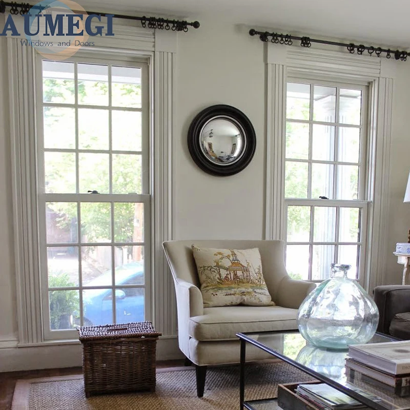 Aumegi Custom Broken Bridge Aluminum Hung Window  With Insect Screen Vertical Sliding Grill Design Single Hung Window