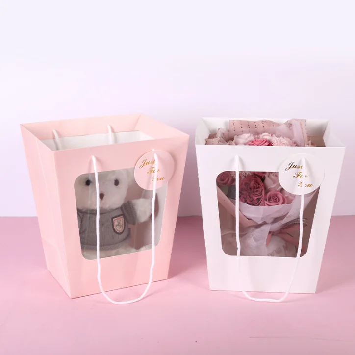 Transparent Gift Wrapping Bags Paper handbag PVC window Flower Gift Bag