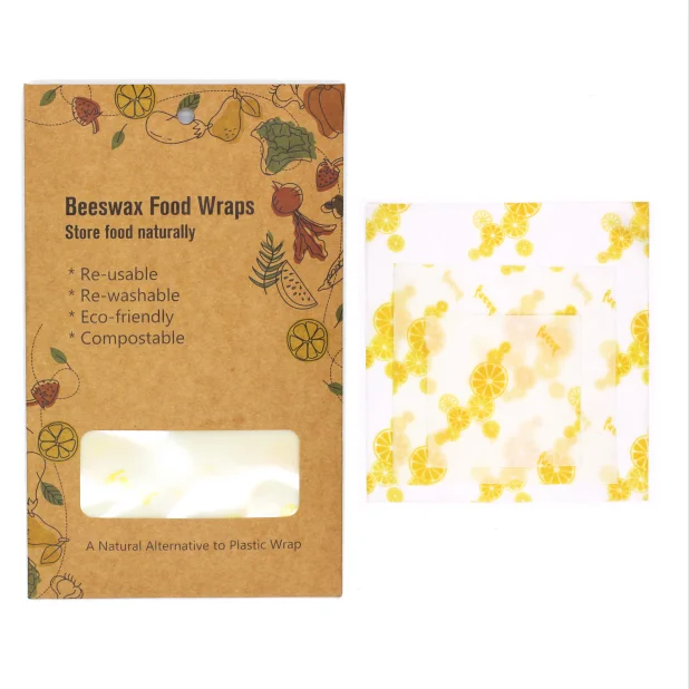 3 packed Eco-friendly sustainable washable cotton fruit and vegetable reusable pure organic beeswax wrap