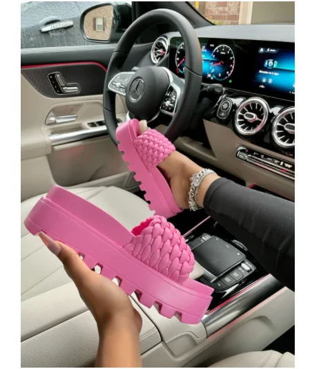 
Designer spring PVC for ladies outdoor footwear platform sandals adult braided heel print luxurywomen mules slippers 