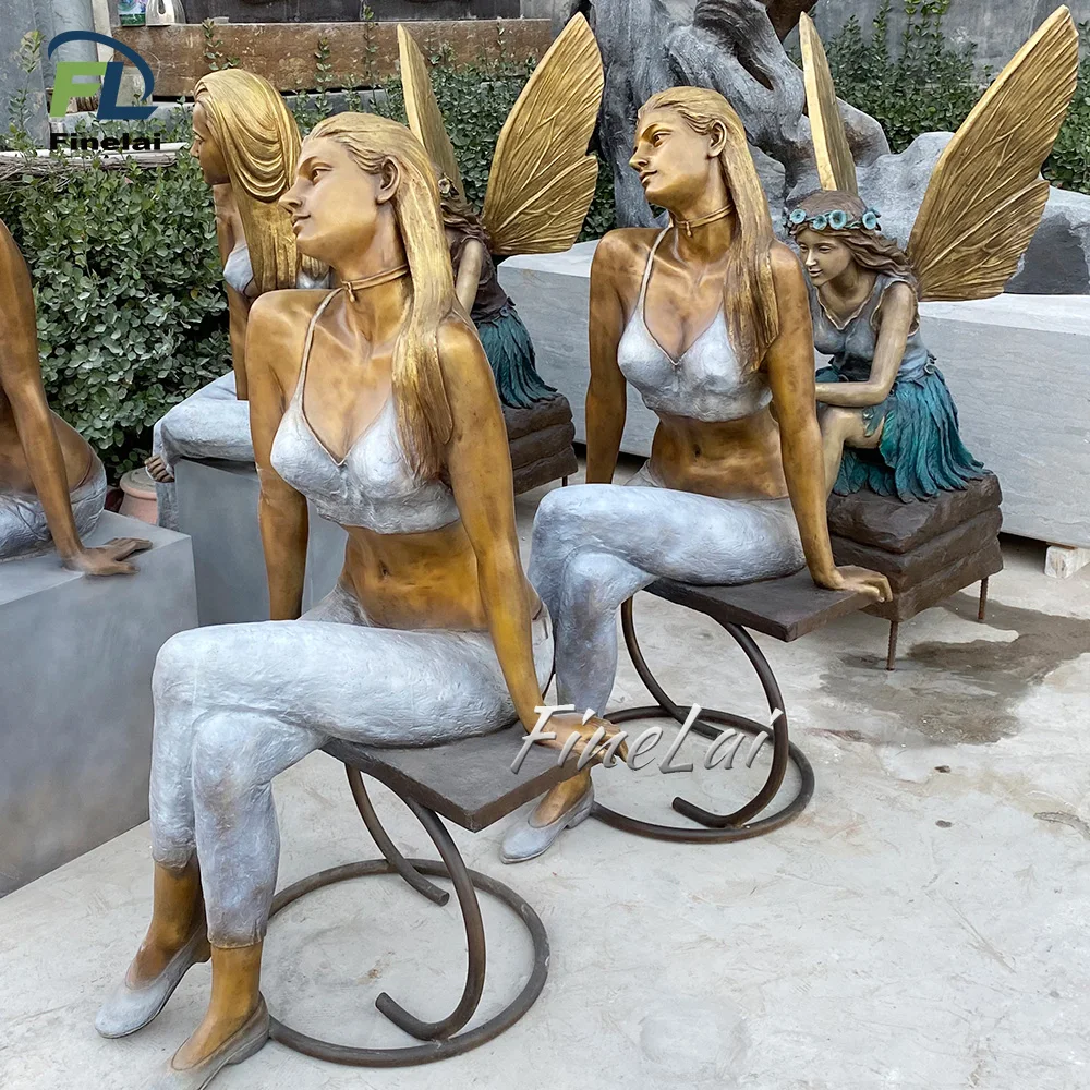 Finelai custom sexy sitting woman bronze statue life size lady figure sculpture statue for sale