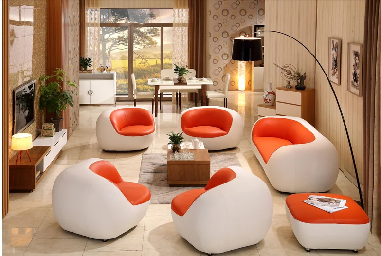 latest design colorful round corner genuine leather sectional sofa 7 seater sofa set for living room