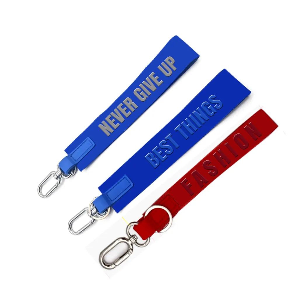 YYX Custom nylon wristlet lanyard 3D rubber logo LULU key holder never lost keychain