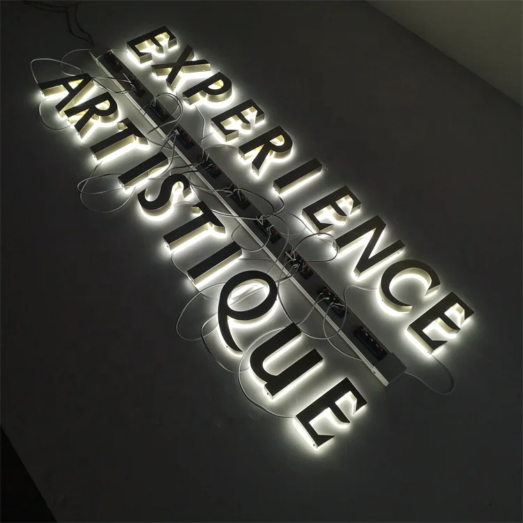 Outdoor wall led light 3d backlit logo sign custom led stainless steel 3d letters gold  mirror  3d backlit logo sign for shopfro for store