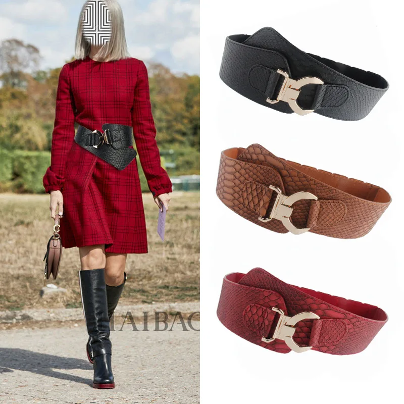 Fashion female alligator prints PU leather shopping belt Popular Alloy buckle elastic Ladies Daily Use belts