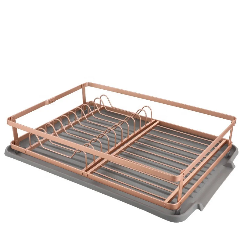 Kitchen  2 Tier With Removable Drip Tray Aluminium Dish Drying Rack and Cutlery Stand