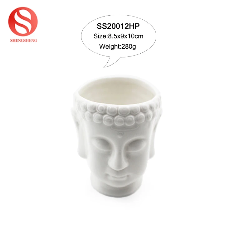Custom logo high quality white porcelain buddha head flower pot ceramic planter pot for home decoration