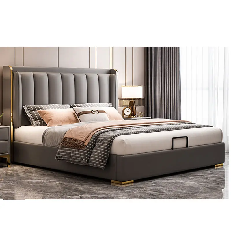 Bedroom Furniture Upholstered Smart Bed Set King Size Modern Double Leather Bed