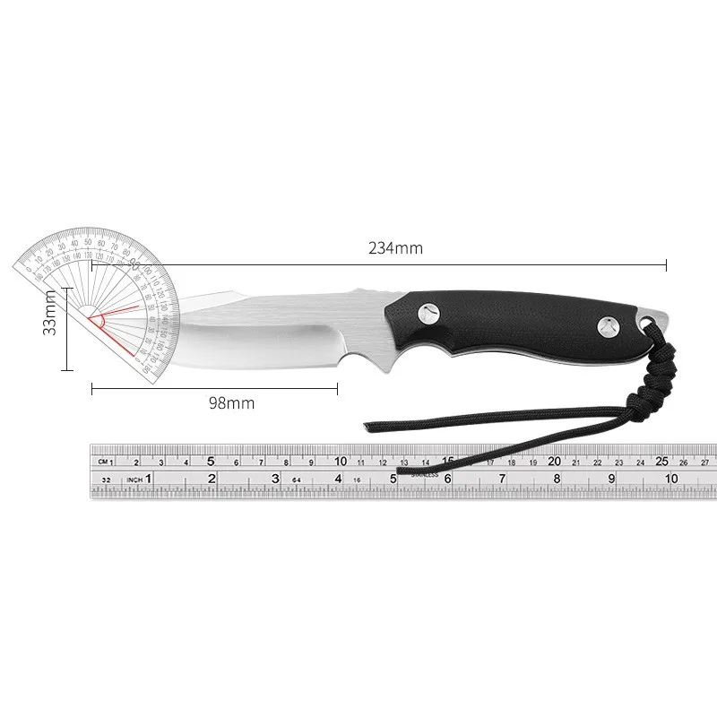 Steel Fixed Blade Hunting Knife High Hardness Stainless Steel Outdoor Survival Knife with G10 Handle for Hiking and Rescue