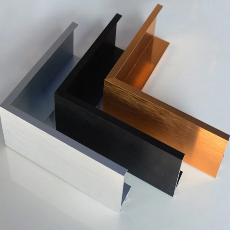 
Fashionable Gold Shiny Brush Black Aluminum Photo Frame Profiles Picture Frame With Custom Length 