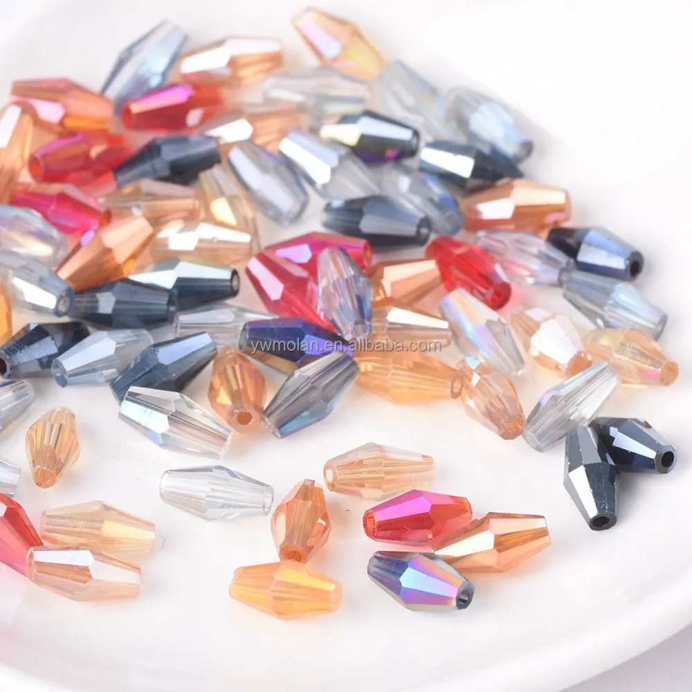 3x6mm 4x8mm 6x12mm Slender Bicone Faceted AB Plated Crystal Glass Loose Beads Lot for Jewelry Making DIY Crafts Findings