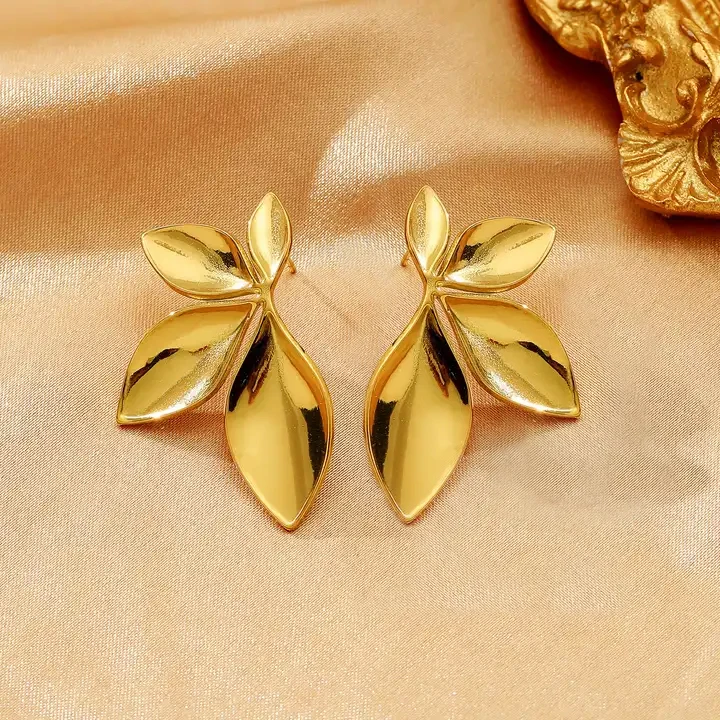 JY Hot Stainless Steel Earrings Simple and Fashionable Stainless Steel Leaf Shaped Earrings for Women Fashion Earrings Jewelry