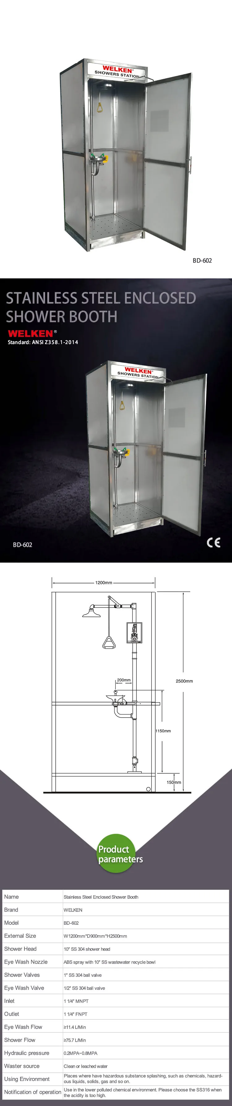 Customized ODM SS304 316 Emergency EyeFace Wash Enclosed Eye Wash Cabin Safety Shower With Eyewash Fountain