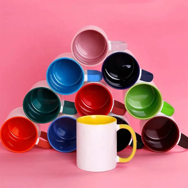 Индивидуальные 11 12 15 унций белые пустые сублимационные внутри Красочные керамические двухцветные кофейные чашки кружки с ручкой в цвете