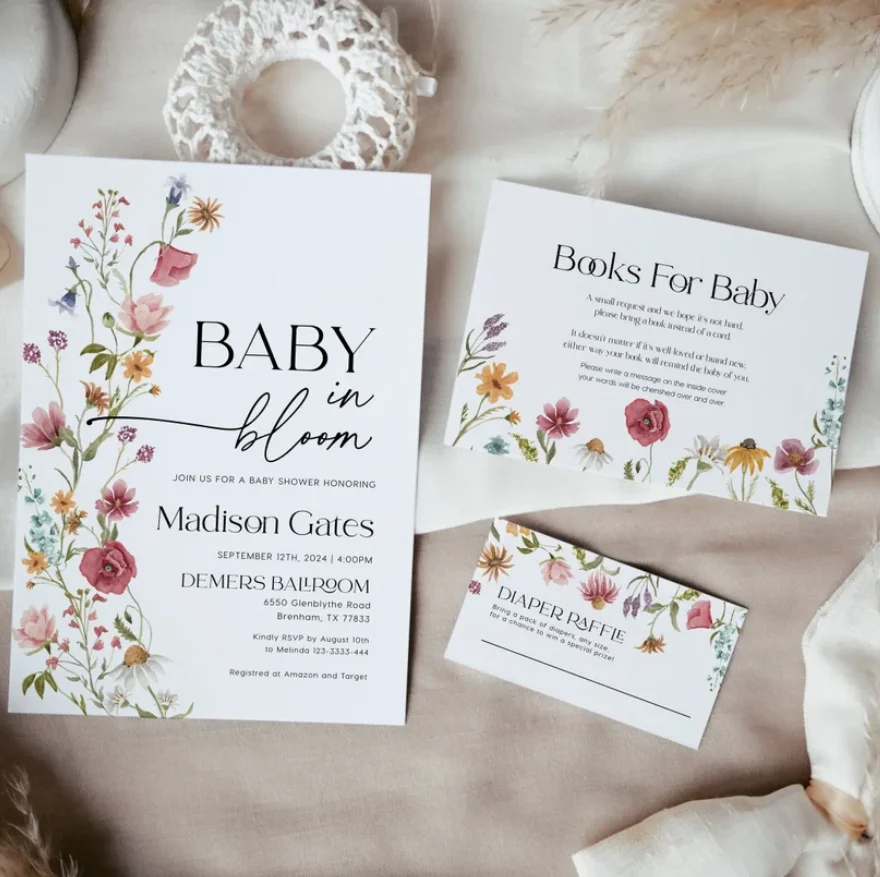 Bear Balloons Bearly Wait Baby Shower christening Invitation card