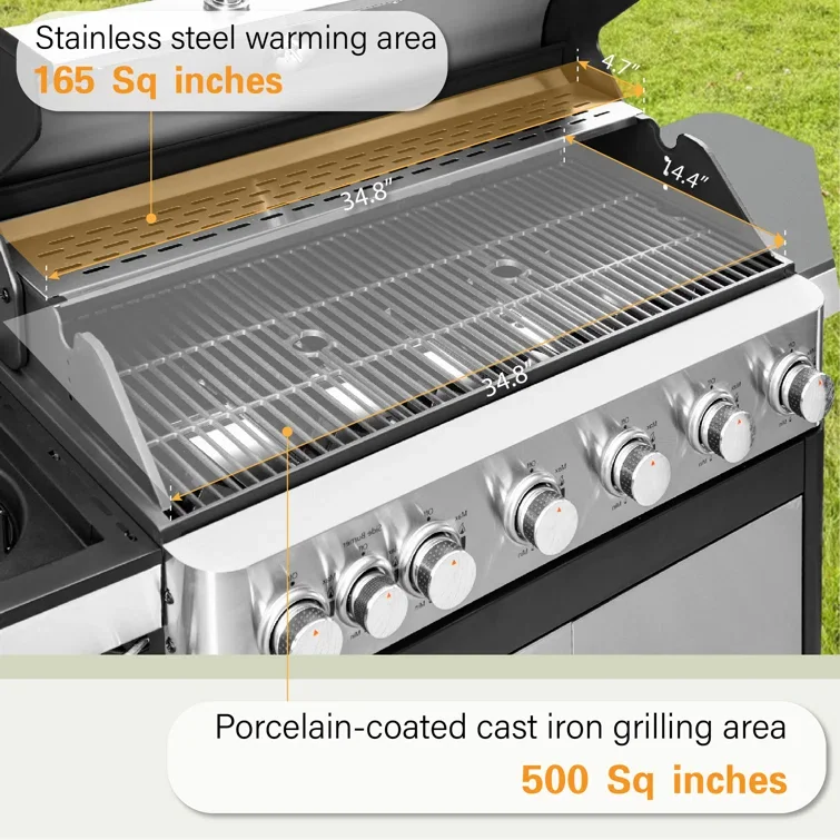7 Burner Liquid Propane stainless steel  Gas BBQ Grills  with Side Burner and Cabinet barbeque grill