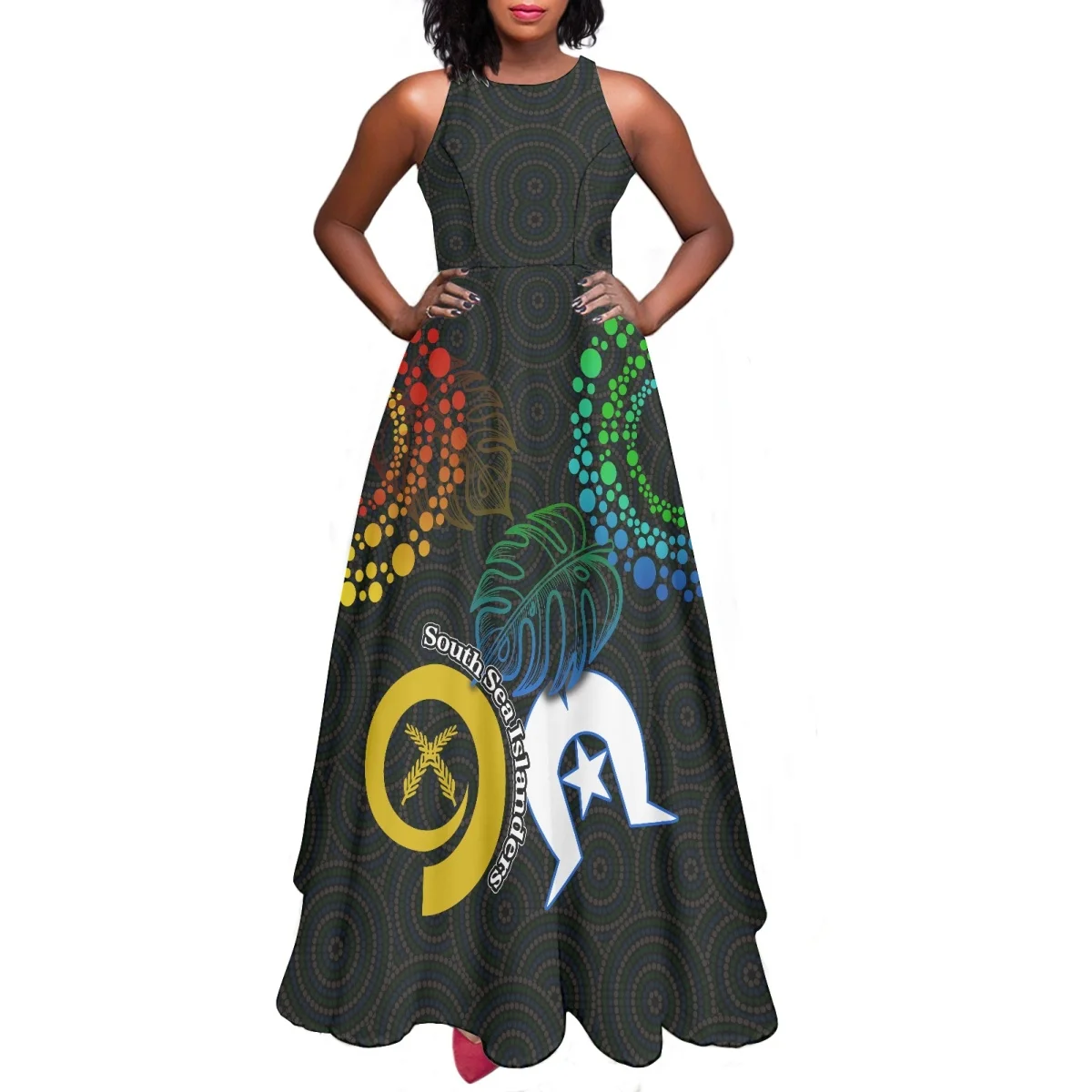 Torres Strait Islands Print Sleeveless A-Line Women Dresses Custom Dropshipping Elegant Long Dresses for Teen Girls Party 2024