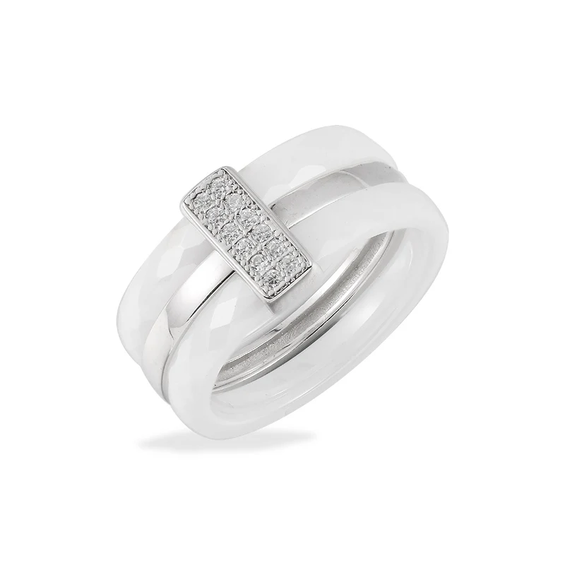 Fashion Simple Design White Ceramic Ring Cubic Zircon Ceramic Rings for Women Engagement Wedding Jewelry Cheap Price