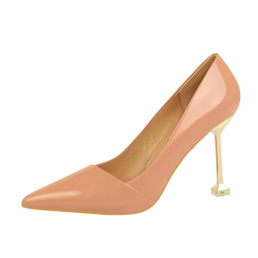 1716-5 Модные простые профессиональные женские туфли на высоком каблуке с высоким каблуком пикантные тонкие туфли из лакированной кожи