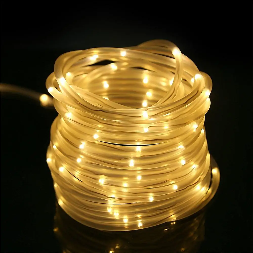 7M 50Led 8 Modes Battery Powered Outdoor Waterproof Tube Light Christmas Tree Rope Copper Wire  Decoration String Light