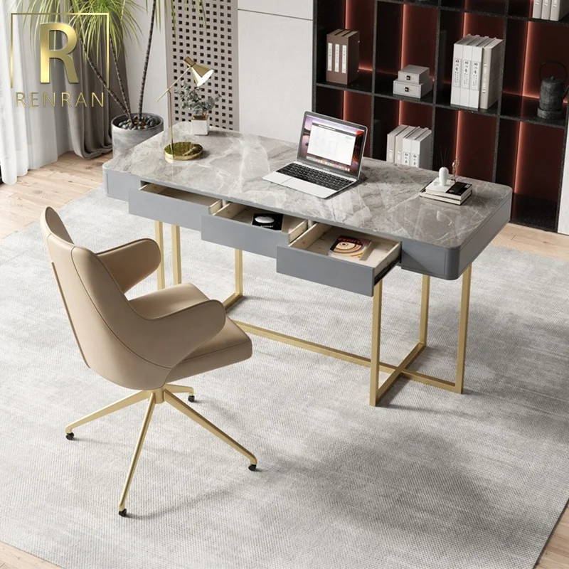 Modern design home office computer desks marble top writing table with chair luxury office furniture laptop tables