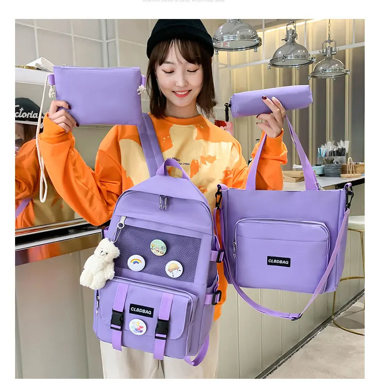 2022 hot selling new 4-piece kids school bag set girls schoolbags portable solid color school backpack bag for children bags