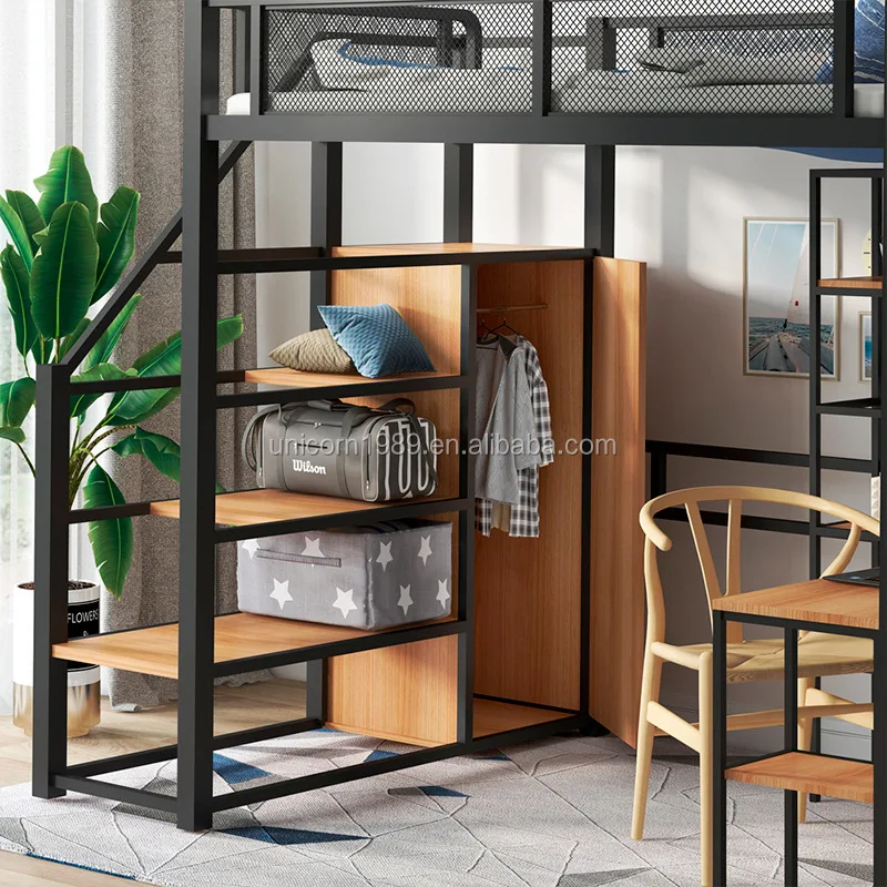 Industrial Apartment Integrated Bedroom Furniture Divan Bed Adults Customized Bedroom Sets Mezzanine Bunk Metal Traditional