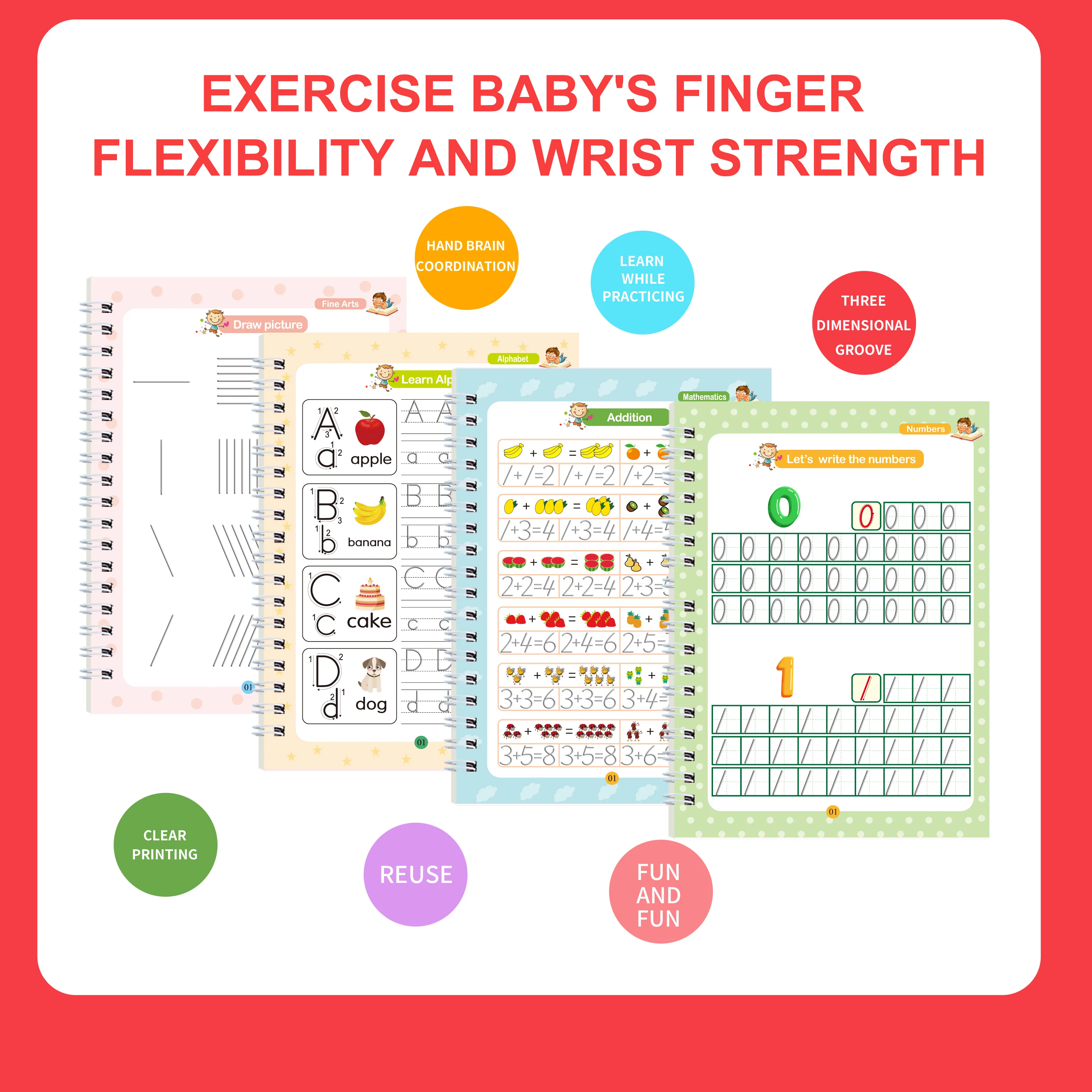 Hot Selling 4Pcs Set Children Practice Copybook Card Reusable Handwriting Calligraphy English Language Book