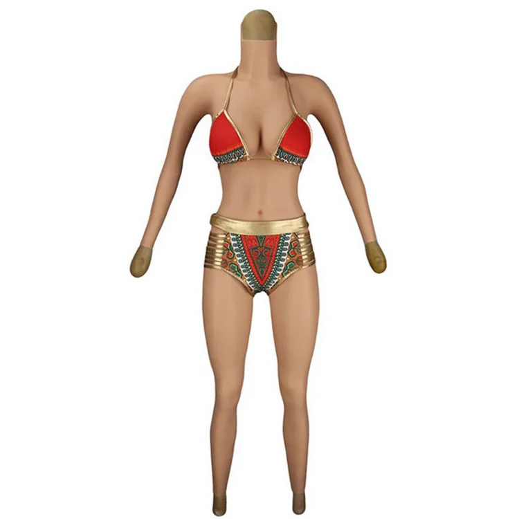 Crossdresser transgender transvestite with real breast fake boobs false vagina soft silicone full body suit with arm  C/E cup