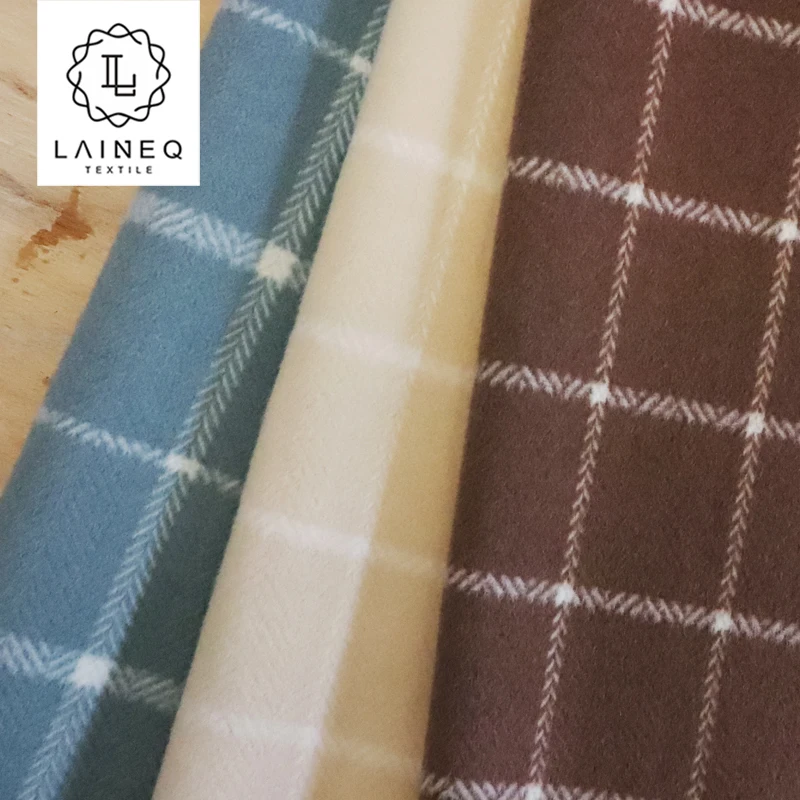 2023 Elegant Simplicity woolen double faced camel brown blue Grid Check fabric women overcoat for winter big check