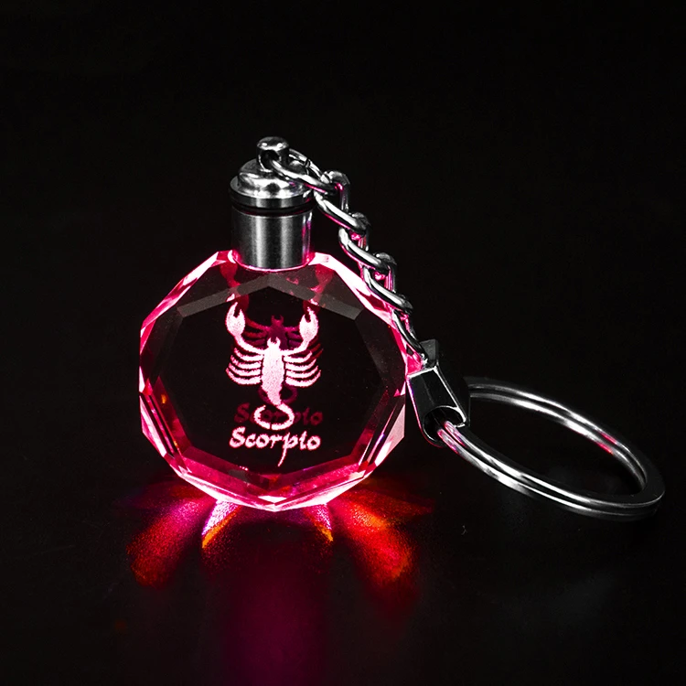 Оптовая продажа дешевый брелок с 12 знаками Зодиака Скорпион Хрустальный со светодиодной подсветкой лечебный для лечения сувенирный подарок
