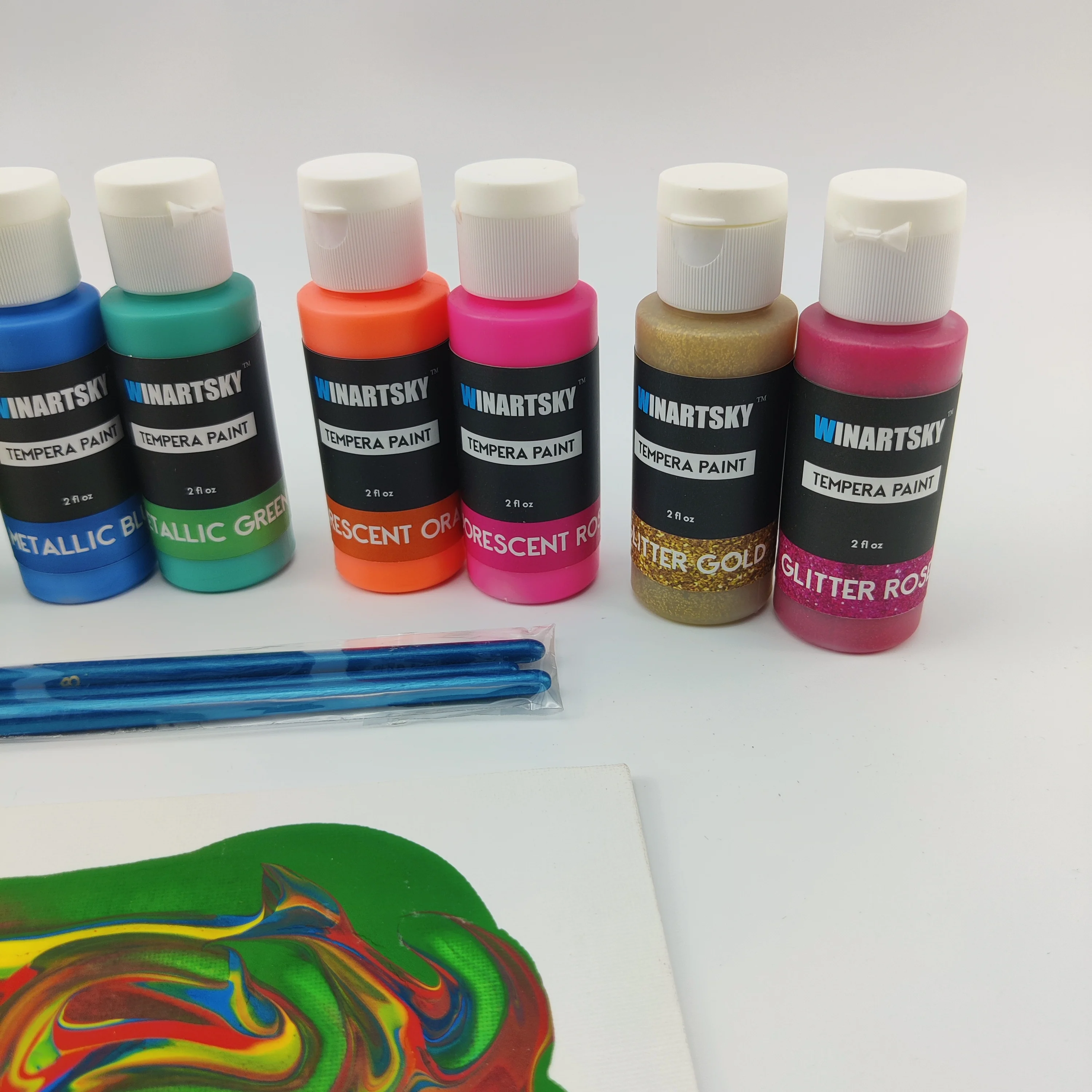 10 Colors 60ml with 3 brushes Washable Tempera Paint Set  for Kids