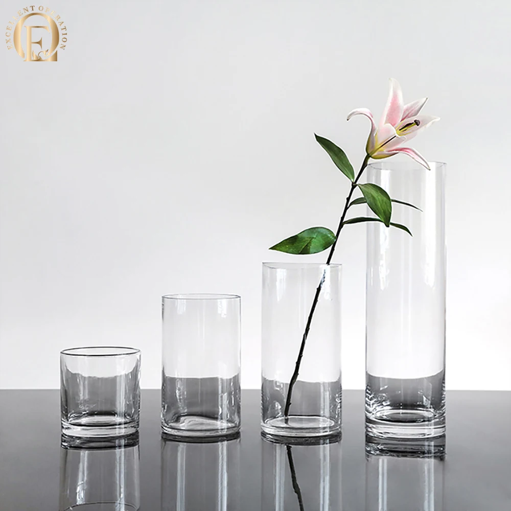 Most Popular Wholesale custom modern simple transparent/electroplate cylinder glass vases large