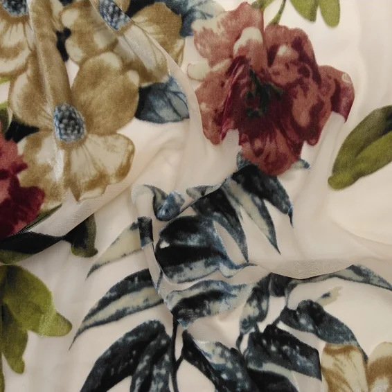 topselling floral printing nylon rayon burnout silky velvet fabric