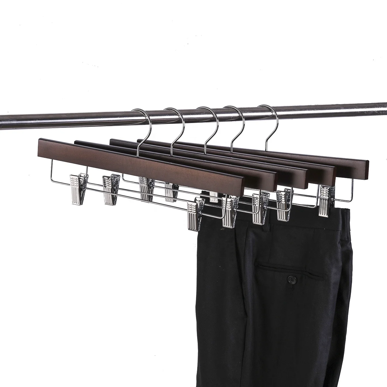Factory antique brown wooden pants skirt hangers bottom trouser pants hanger clip