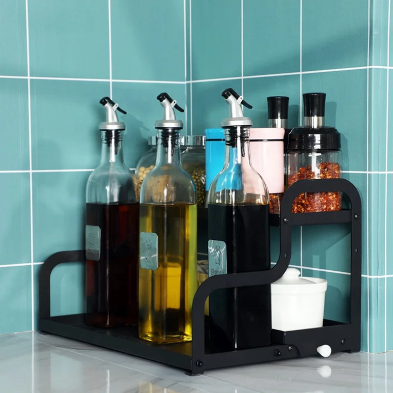 black color corner shelf kitchen stand accessories spice rack kitchen seasoning organizers
