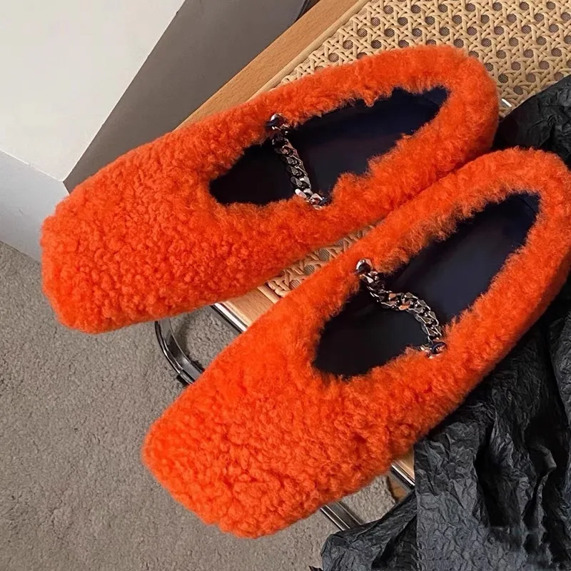 
Flat-heel for Ladies Real Lambs wool Fur Shoes Women Fashion Outdoor For four seasons 