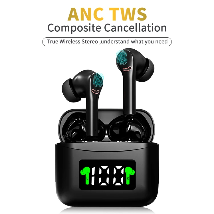  Новинка-38dbs ANC активный шумоподавление наушники J5 Pro TWS BT5.2 IPX5 водонепроницаемые со светодиодным дисплеем